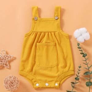 Baby Girl Sleeveless Yellow Mustard Onsie with Front Pocket